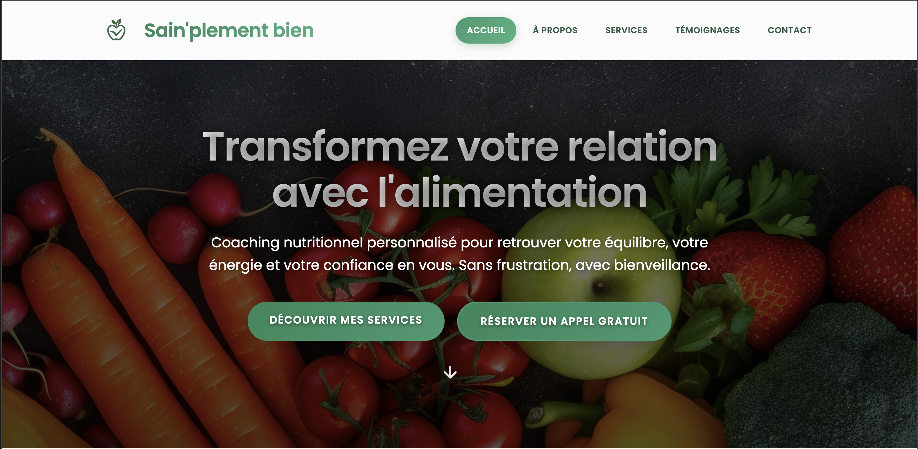 Site vitrine Sain'plement Bien - Nutritionniste spécialisée dans le sport - Projet en développement